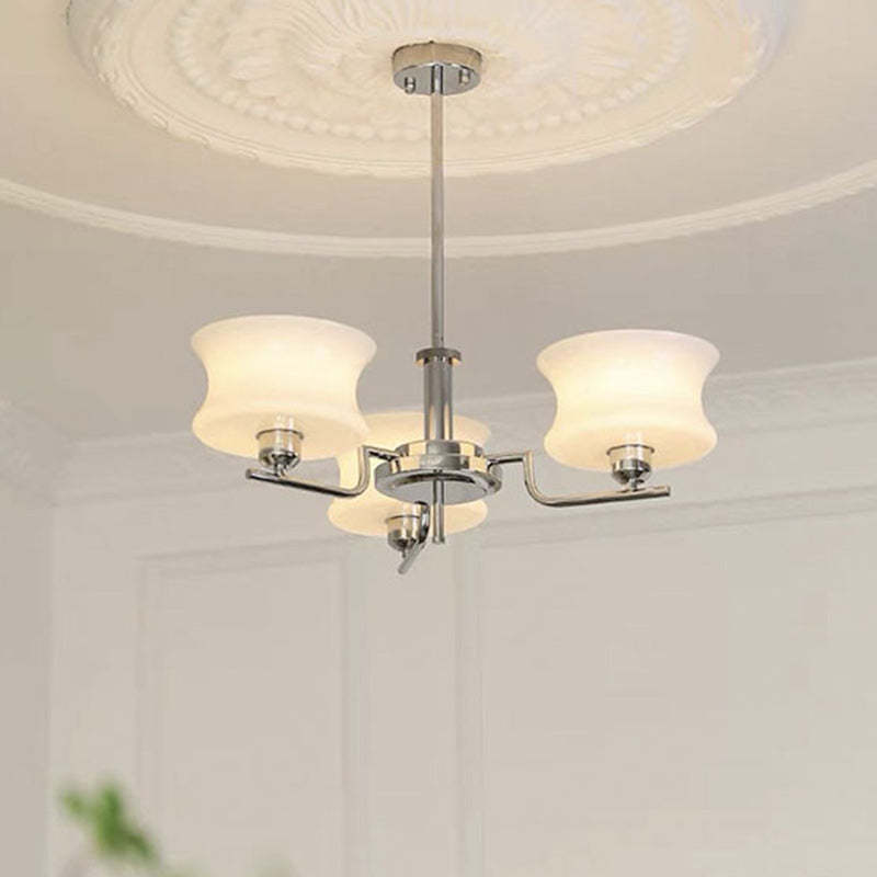 Mid-Century Metal Glass Round Chandelier — 5 / Chrome Frame + White Lampshade / 220V-240V For UK/AU