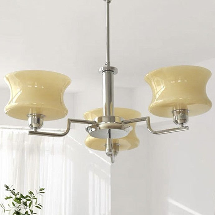 Mid-Century Metal Glass Round Chandelier