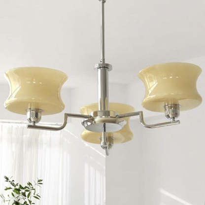Mid-Century Metal Glass Round Chandelier