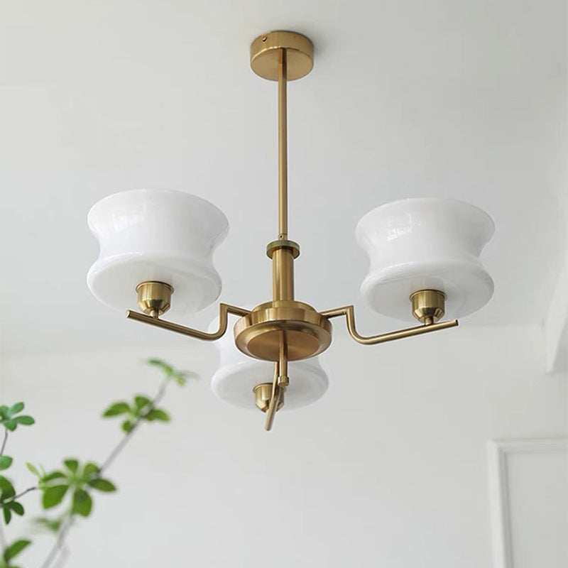 Mid-Century Metal Glass Round Chandelier — 3 / Chrome Frame + White Lampshade / 220V-240V For UK/AU