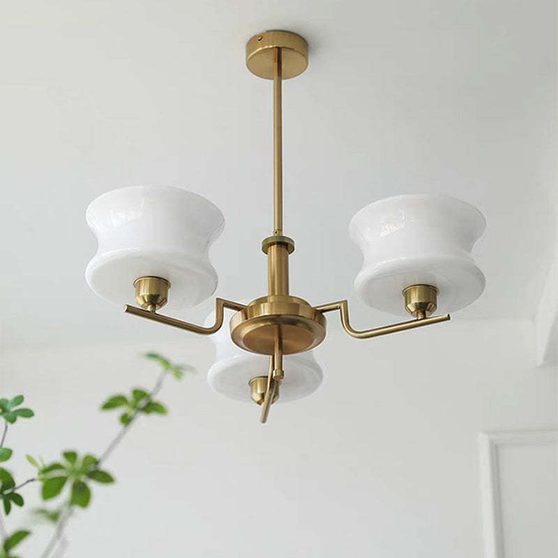 Mid-Century Metal Glass Round Chandelier — 3 / Chrome Frame + White Lampshade / 220V-240V For UK/AU