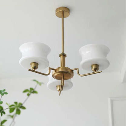 Mid-Century Metal Glass Round Chandelier — 3 / Chrome Frame + White Lampshade / 220V-240V For UK/AU