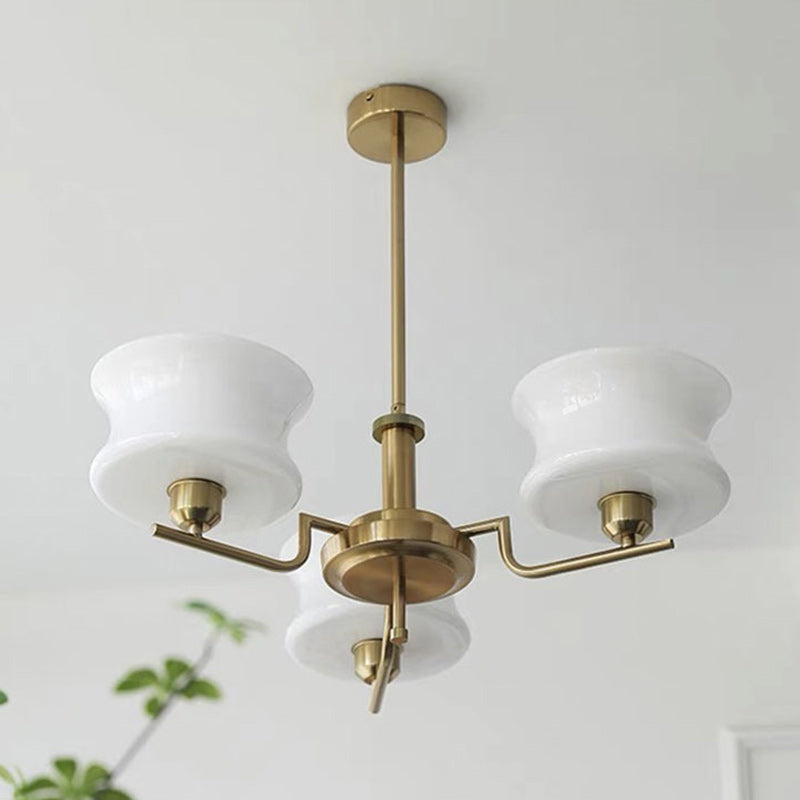Mid-Century Metal Glass Round Chandelier — 5 / Gold Frame + White Lampshade / 220V-240V For UK/AU