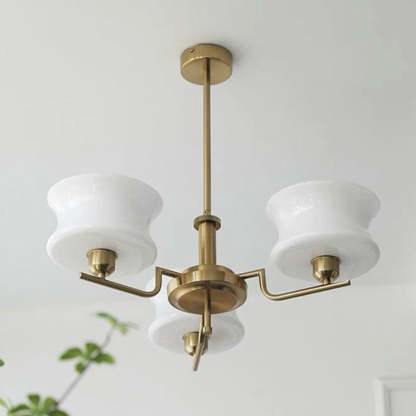 Mid-Century Metal Glass Round Chandelier — 5 / Gold Frame + White Lampshade / 220V-240V For UK/AU