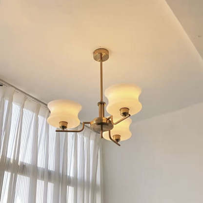 Mid-Century Metal Glass Round Chandelier — 5 / Gold Frame + Milky Yellow Lampshade / 110V-120V For US/CA