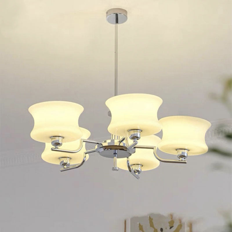 Mid-Century Metal Glass Round Chandelier — 5 / Gold Frame + Milky Yellow Lampshade / 220V-240V For UK/AU