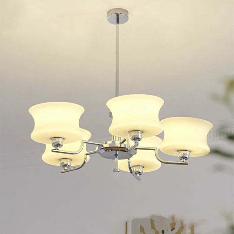 Mid-Century Metal Glass Round Chandelier — 5 / Gold Frame + Milky Yellow Lampshade / 220V-240V For UK/AU