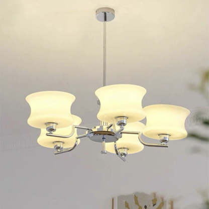 Mid-Century Metal Glass Round Chandelier — 5 / Gold Frame + Milky Yellow Lampshade / 220V-240V For UK/AU