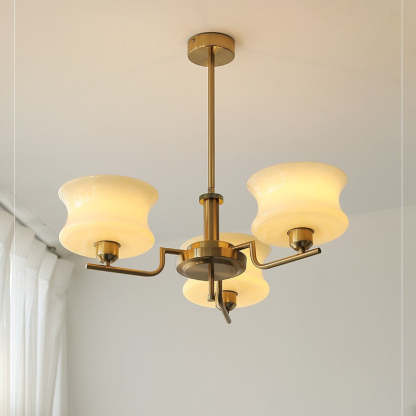 Mid-Century Metal Glass Round Chandelier — 5 / Chrome Frame + Milky Yellow Lampshade / 110V-120V For US/CA