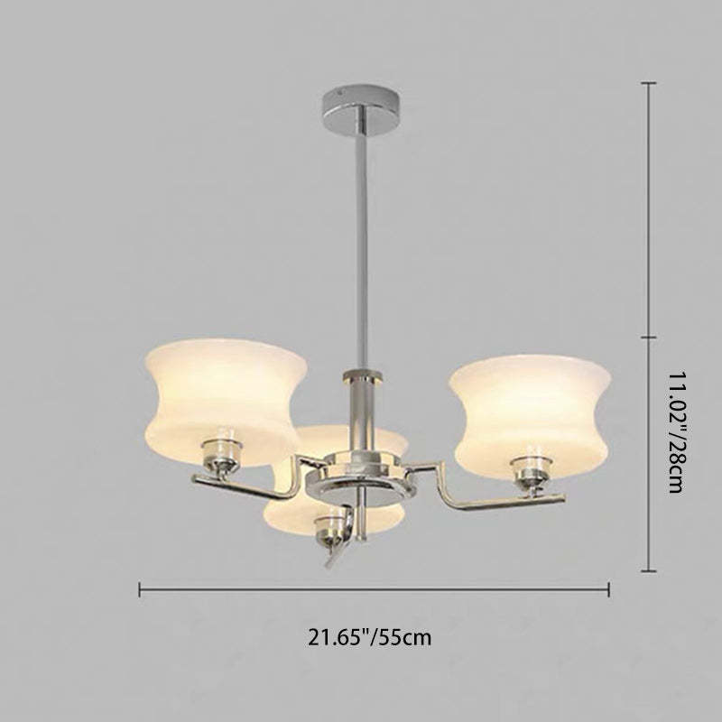 Mid-Century Metal Glass Round Chandelier — 3 / Chrome Frame + Milky Yellow Lampshade / 220V-240V For UK/AU