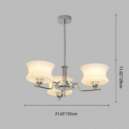 Mid-Century Metal Glass Round Chandelier — 3 / Chrome Frame + Milky Yellow Lampshade / 220V-240V For UK/AU