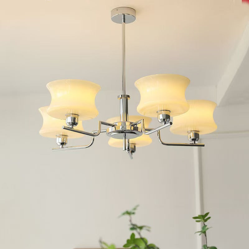 Mid-Century Metal Glass Round Chandelier
