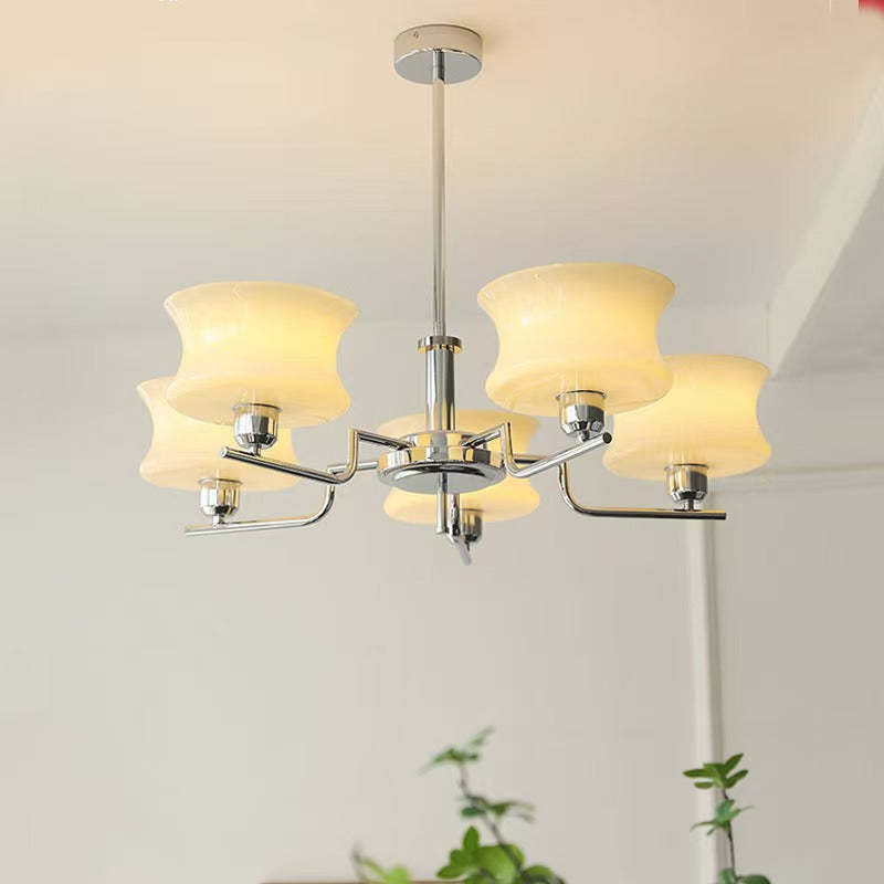 Mid-Century Metal Glass Round Chandelier