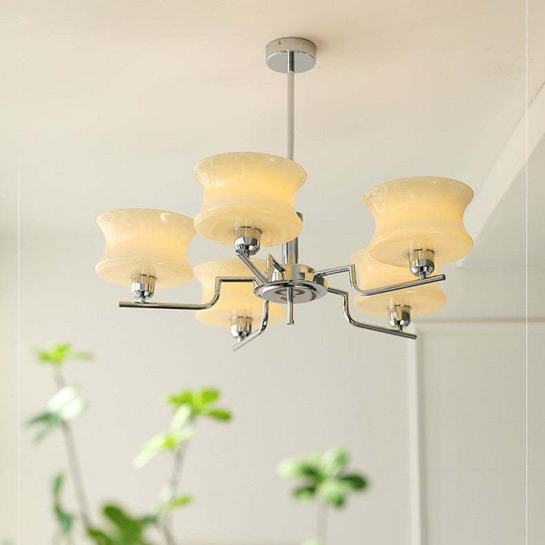 Mid-Century Metal Glass Round Chandelier