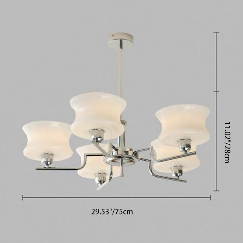 Mid-Century Metal Glass Round Chandelier — 3 / Gold Frame + White Lampshade / 110V-120V For US/CA