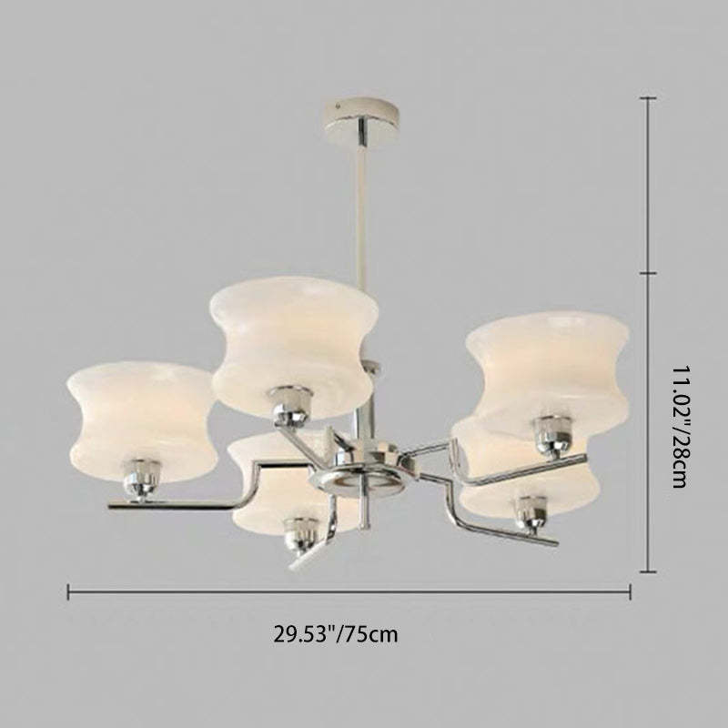 Mid-Century Metal Glass Round Chandelier — 3 / Gold Frame + White Lampshade / 110V-120V For US/CA