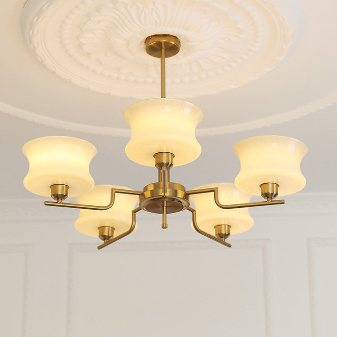 Mid-Century Metal Glass Round Chandelier