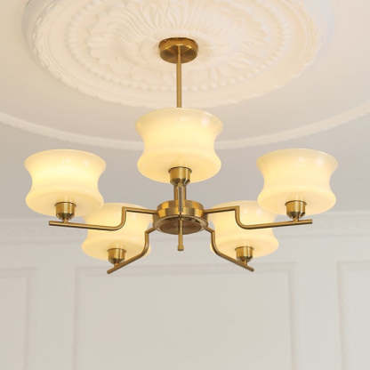 Mid-Century Metal Glass Round Chandelier