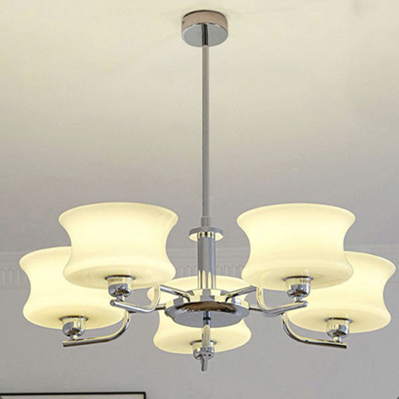 Mid-Century Metal Glass Round Chandelier — 3 / Chrome Frame + Milky Yellow Lampshade / 110V-120V For US/CA