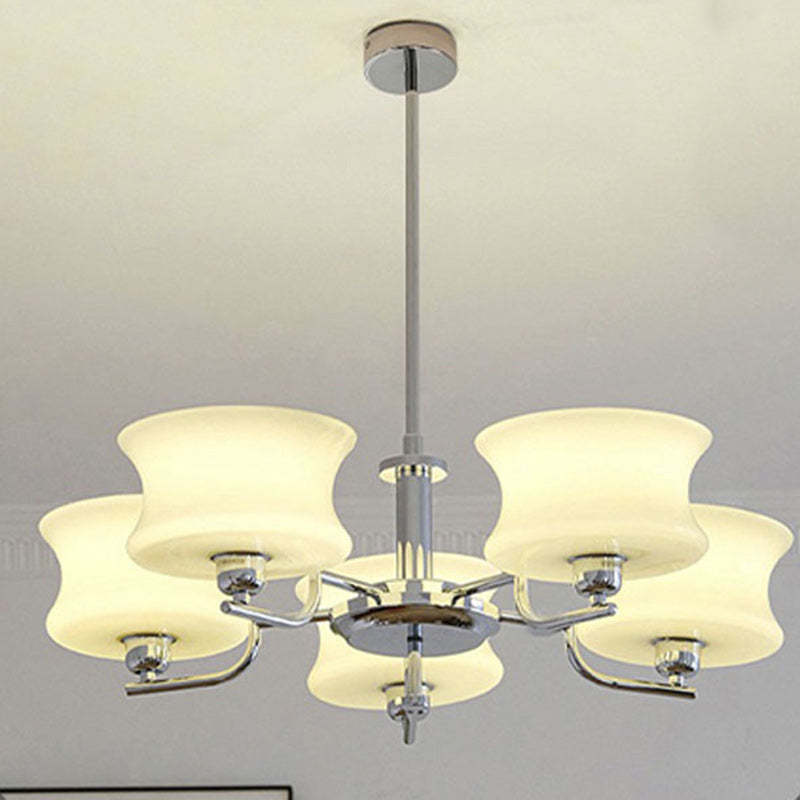Mid-Century Metal Glass Round Chandelier — 3 / Chrome Frame + Milky Yellow Lampshade / 110V-120V For US/CA