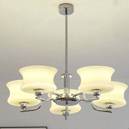 Mid-Century Metal Glass Round Chandelier — 3 / Chrome Frame + Milky Yellow Lampshade / 110V-120V For US/CA