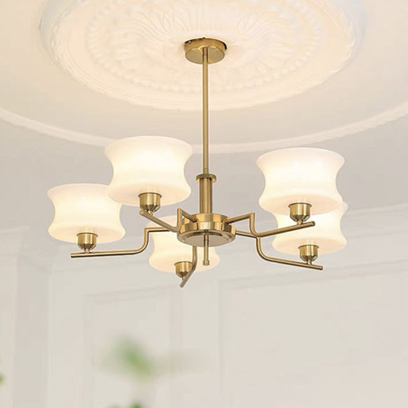 Mid-Century Metal Glass Round Chandelier — 5 / Chrome Frame + White Lampshade / 110V-120V For US/CA