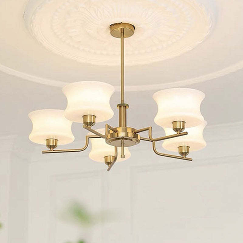 Mid-Century Metal Glass Round Chandelier — 5 / Chrome Frame + White Lampshade / 110V-120V For US/CA