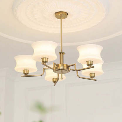 Mid-Century Metal Glass Round Chandelier — 5 / Chrome Frame + White Lampshade / 110V-120V For US/CA