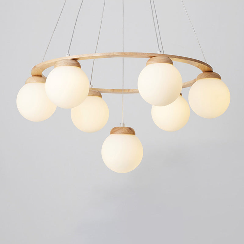 Nordic Wood Iron Glass Round Chandelier