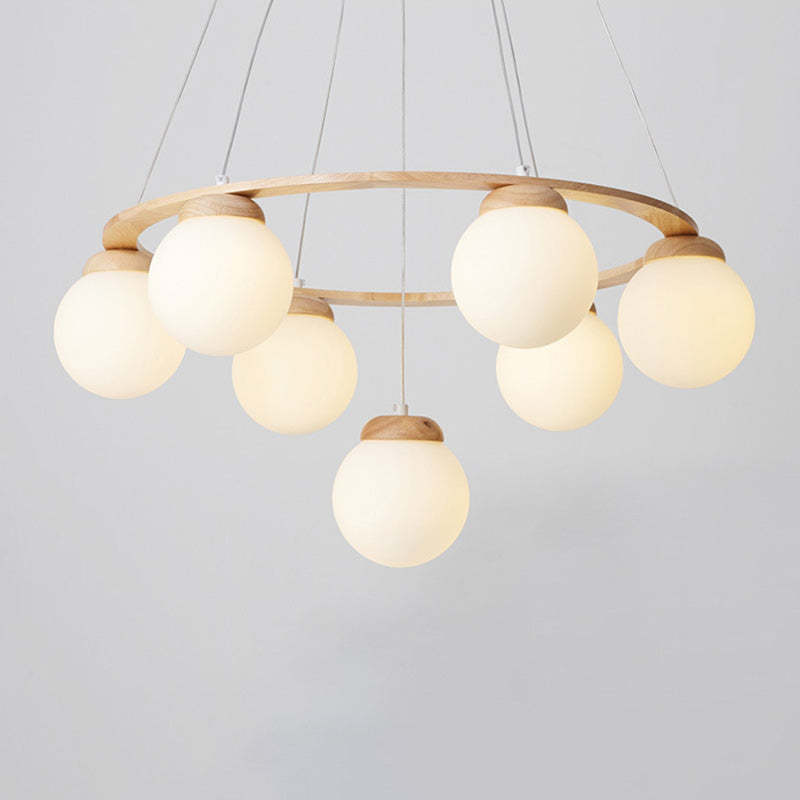 Nordic Wood Iron Glass Round Chandelier