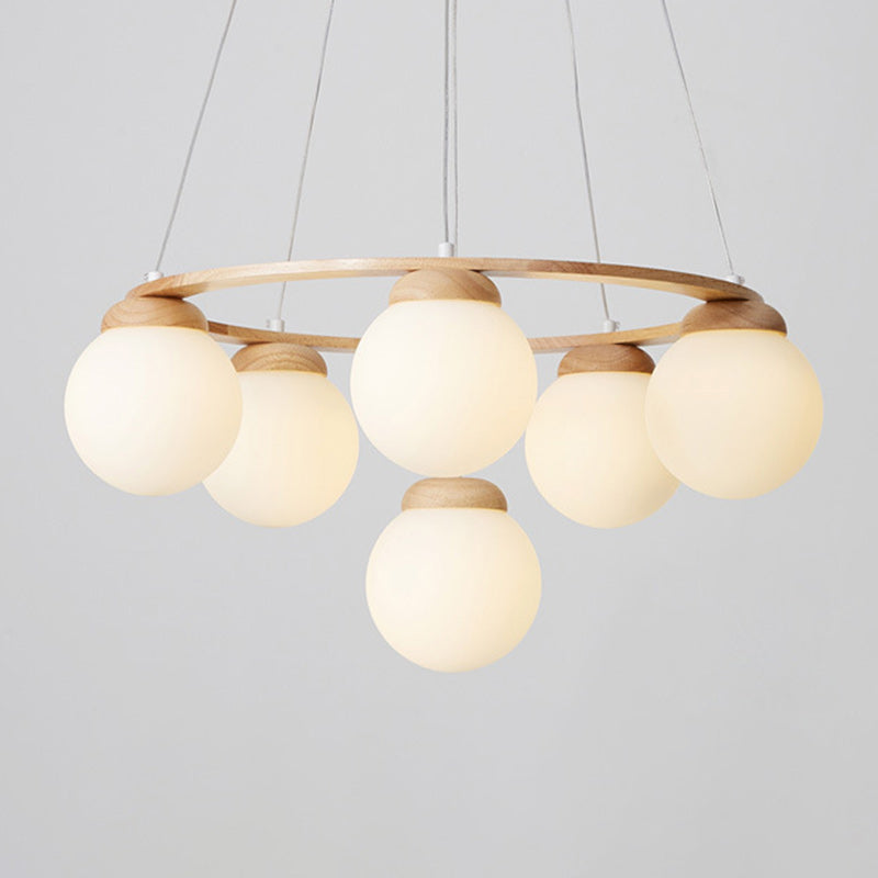 Nordic Wood Iron Glass Round Chandelier