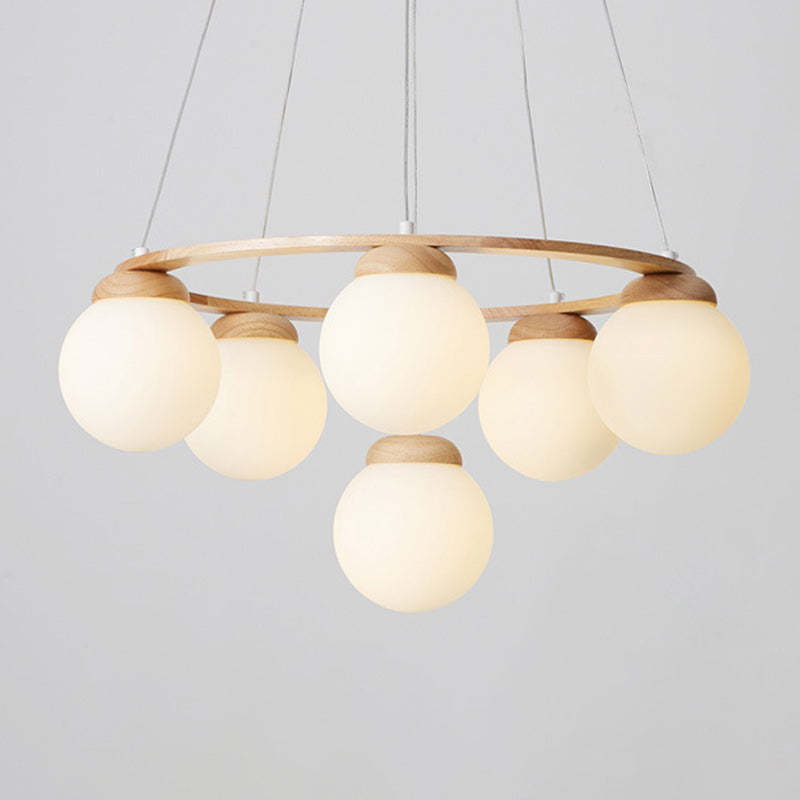 Nordic Wood Iron Glass Round Chandelier