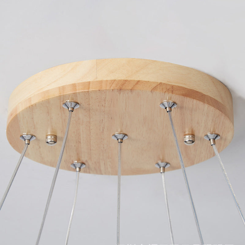 Nordic Wood Iron Glass Round Chandelier