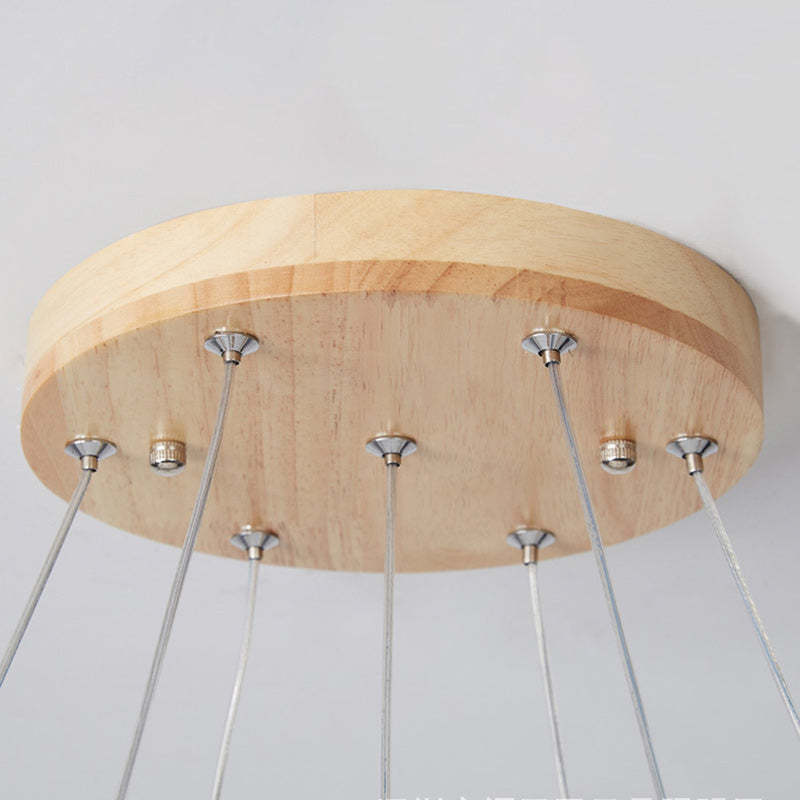Nordic Wood Iron Glass Round Chandelier