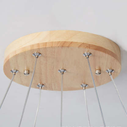 Nordic Wood Iron Glass Round Chandelier