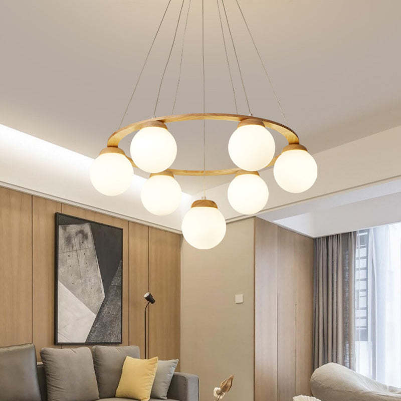 Nordic Wood Iron Glass Round Chandelier