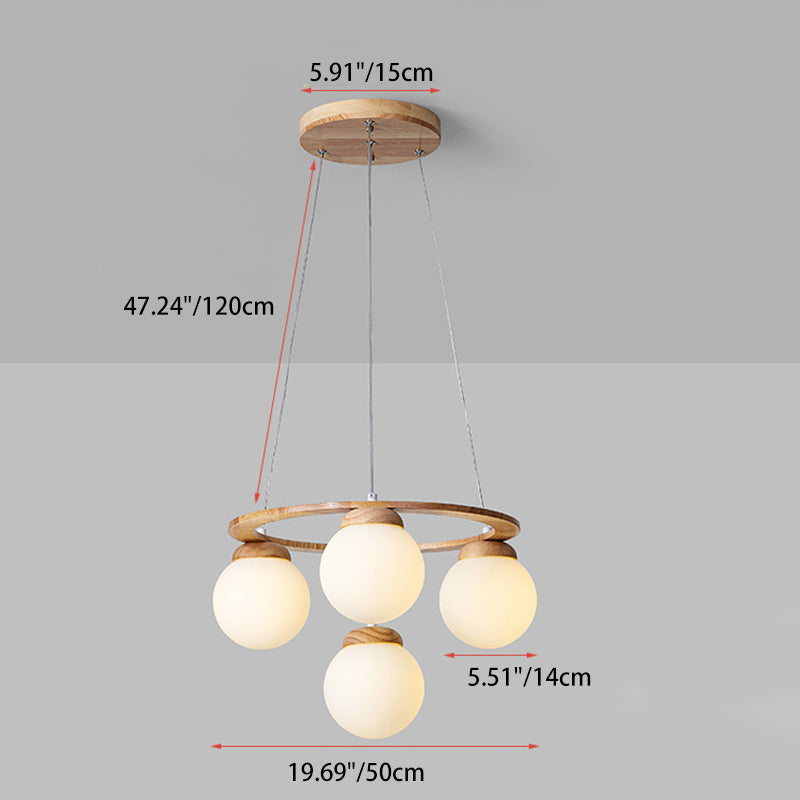 Nordic Wood Iron Glass Round Chandelier