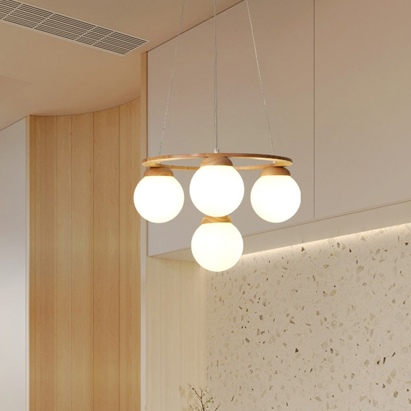 Nordic Wood Iron Glass Round Chandelier