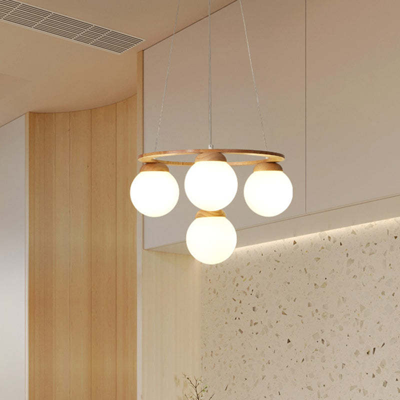 Nordic Wood Iron Glass Round Chandelier