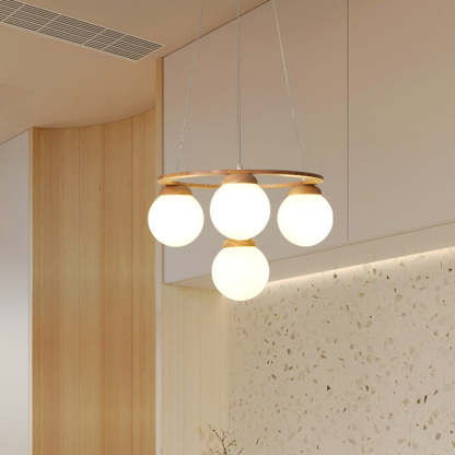 Nordic Wood Iron Glass Round Chandelier