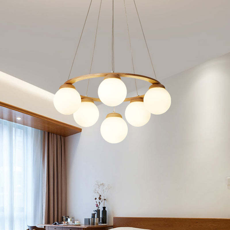 Nordic Wood Iron Glass Round Chandelier