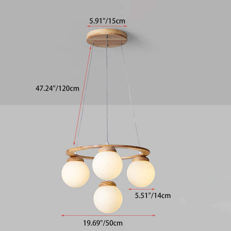 Nordic Wood Iron Glass Round Chandelier