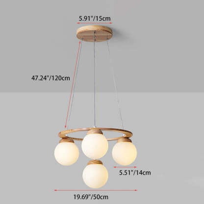 Nordic Wood Iron Glass Round Chandelier