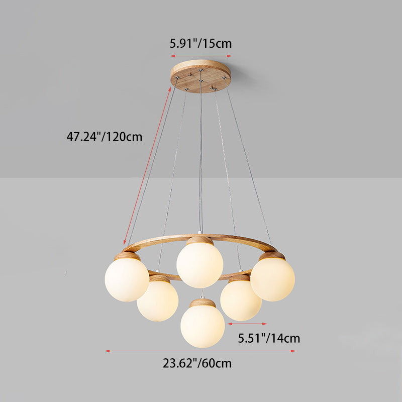 Nordic Wood Iron Glass Round Chandelier