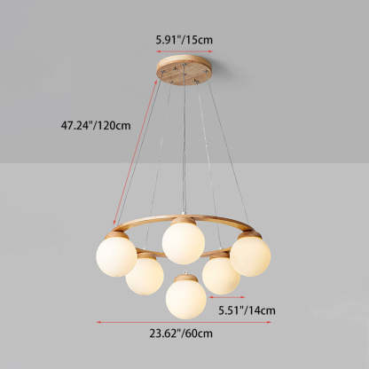 Nordic Wood Iron Glass Round Chandelier