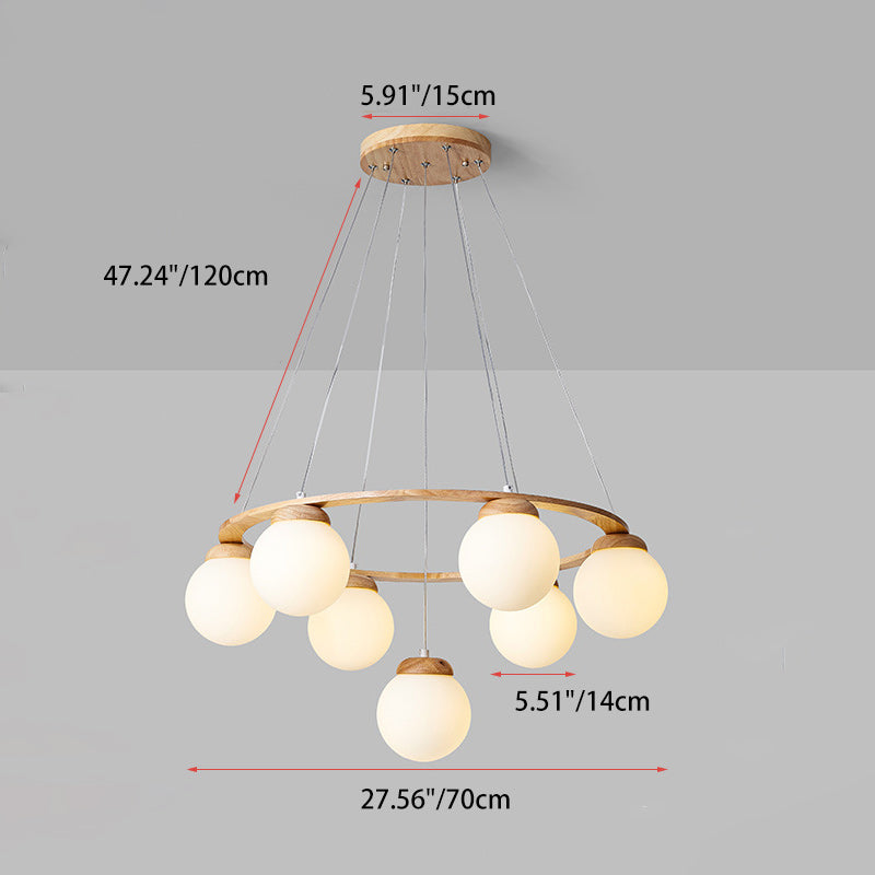 Nordic Wood Iron Glass Round Chandelier