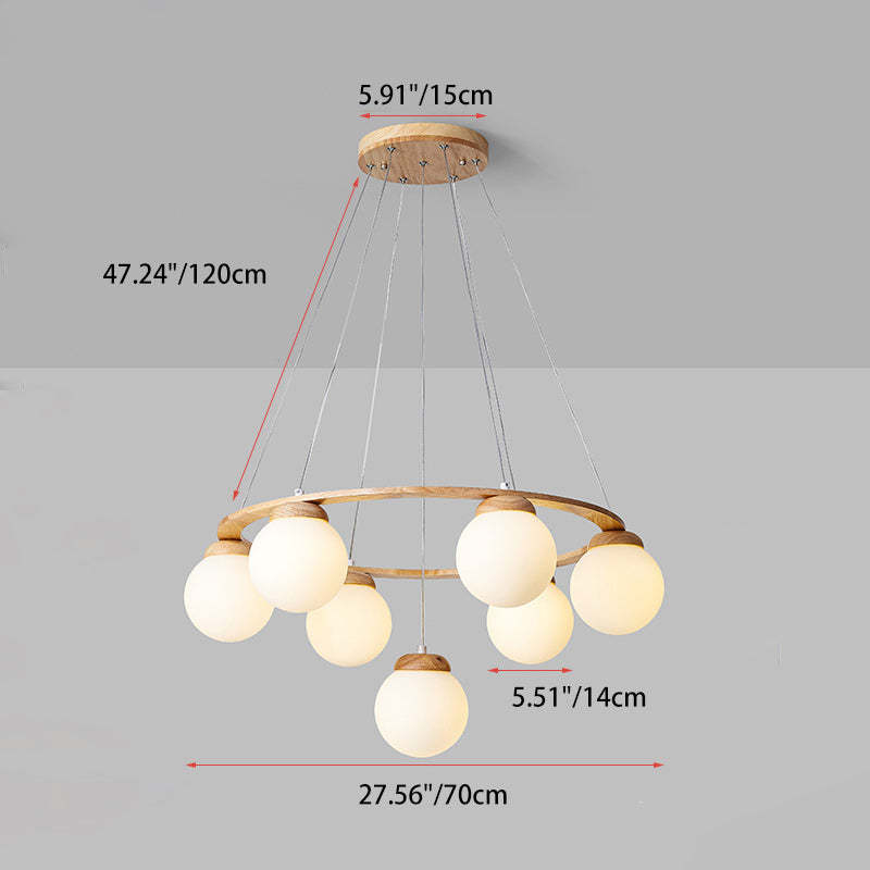 Nordic Wood Iron Glass Round Chandelier