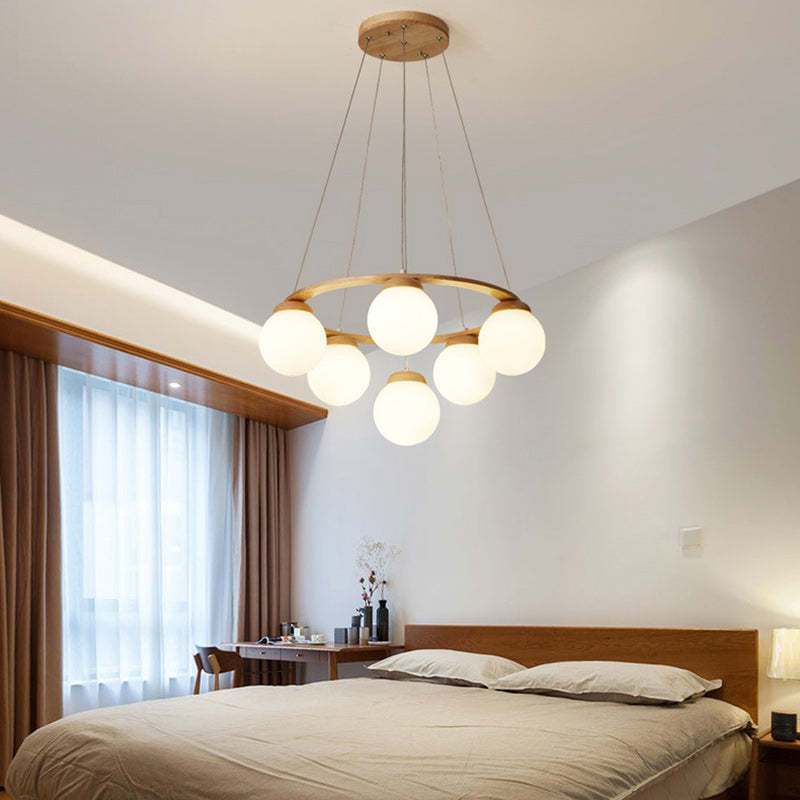 Nordic Wood Iron Glass Round Chandelier