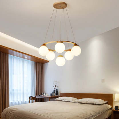 Nordic Wood Iron Glass Round Chandelier