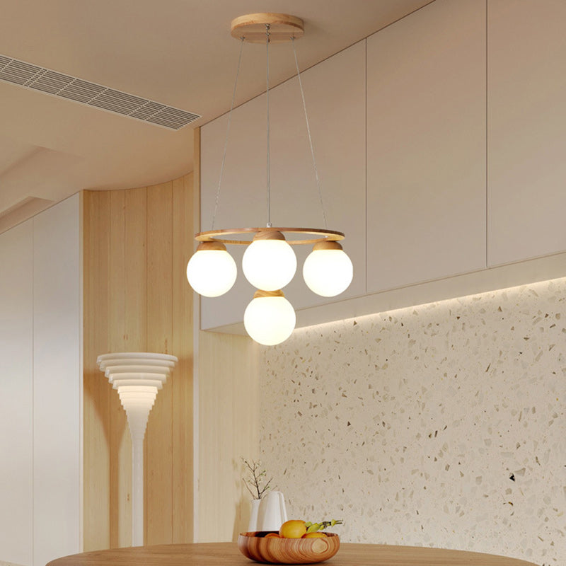 Nordic Wood Iron Glass Round Chandelier
